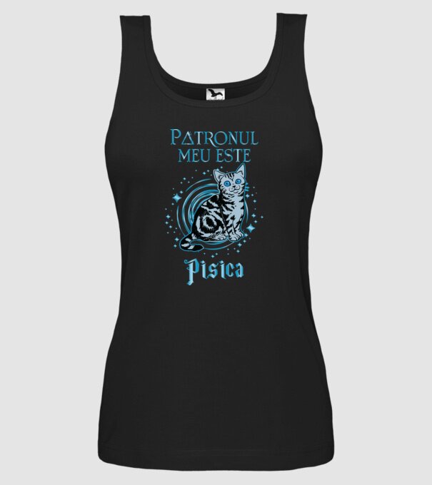 Patronul meu este PISICA model negru pe tricou