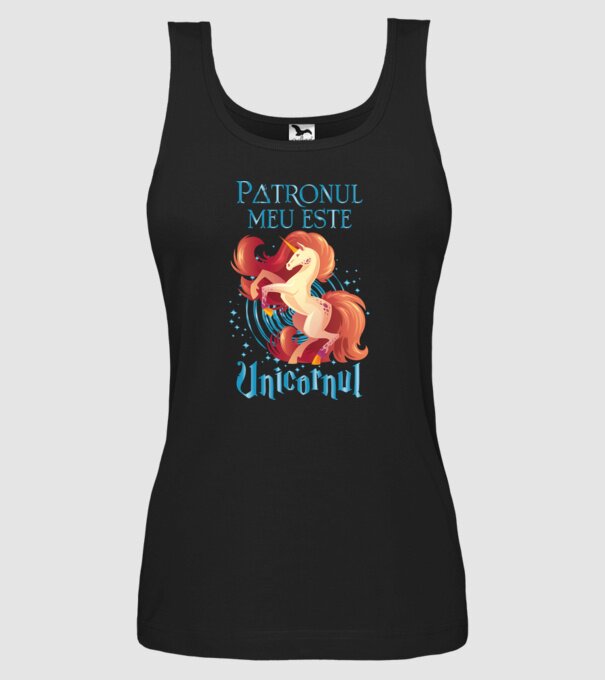 Patronul meu este UNICORNUL model negru pe tricou
