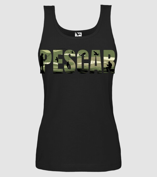 PESCAR model negru pe tricou