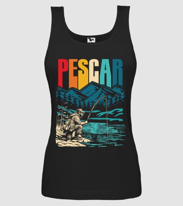 Pescar retro model negru pe tricou