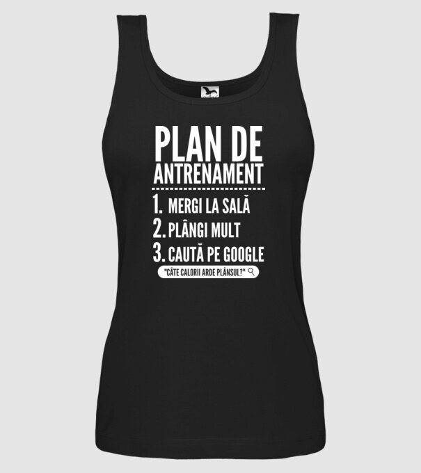 plan de antrenament mergi la sală, plângi mult, caută pe Google x model negru pe tricou