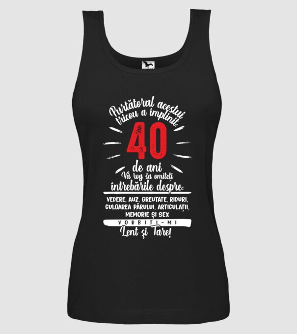 Purtătorul acestui tricou a împlinit: 40 de ani model negru pe tricou