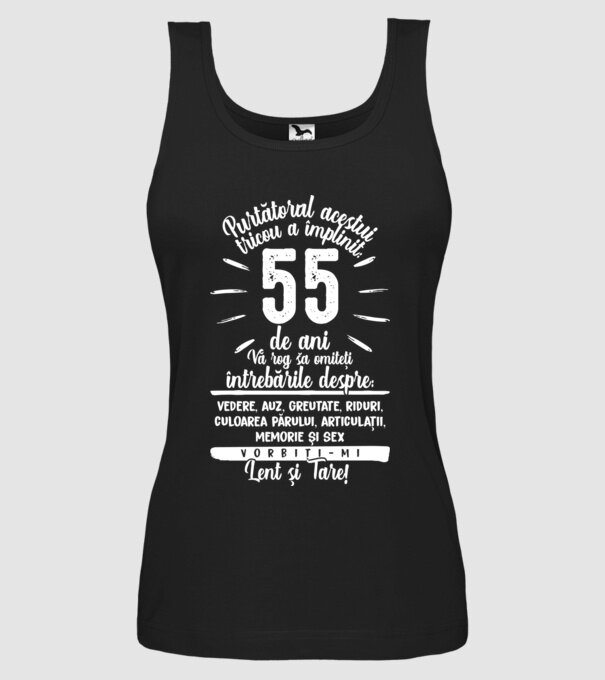Purtătorul acestui tricou a împlinit: 55 de ani model negru pe tricou