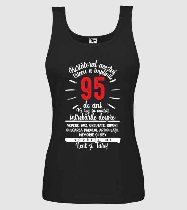 Purtătorul acestui tricou a împlinit: 95 de ani model negru pe tricou
