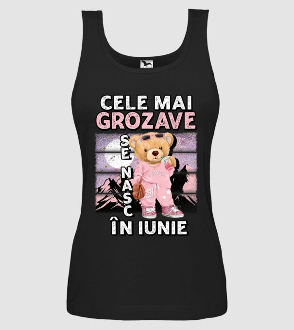 RETRO teddy fetişcană IUNIE model negru pe tricou