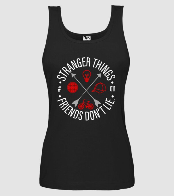 stranger things friends dont lie model negru pe tricou