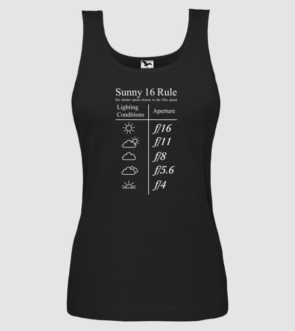 Sunny 16 Rule model negru pe tricou