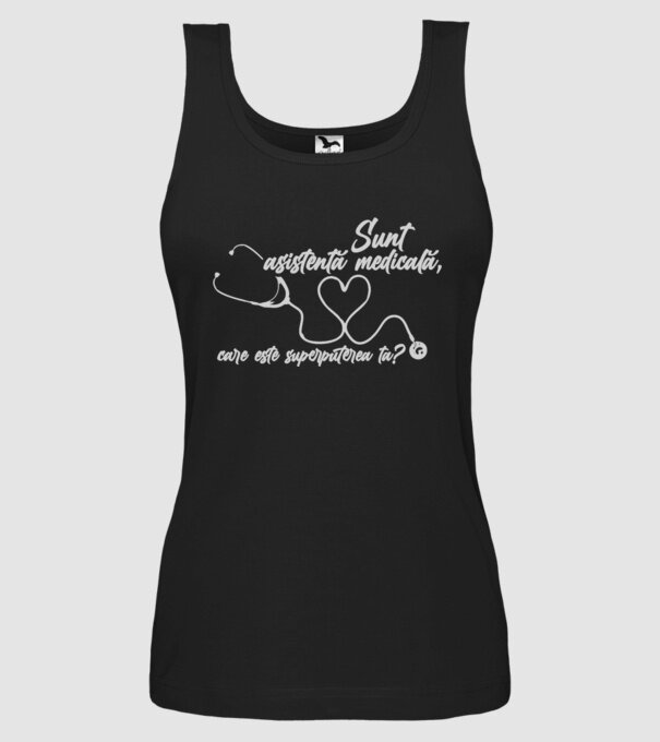 Sunt asistentă medicală, care este superputerea ta? model negru pe tricou
