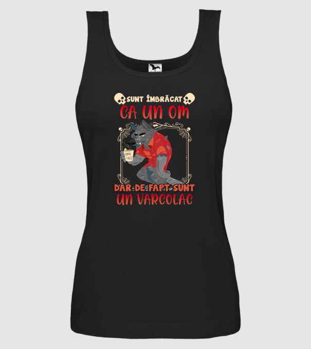 sunt îmbrăcat ca un om, dar de fapt sunt un vârcolac model negru pe tricou