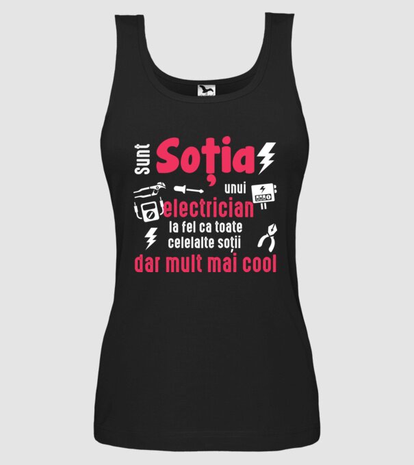 sunt soția unui electrician, la fel ca toate celelalte soții, dar mult mai cool D4337486 model negru pe tricou