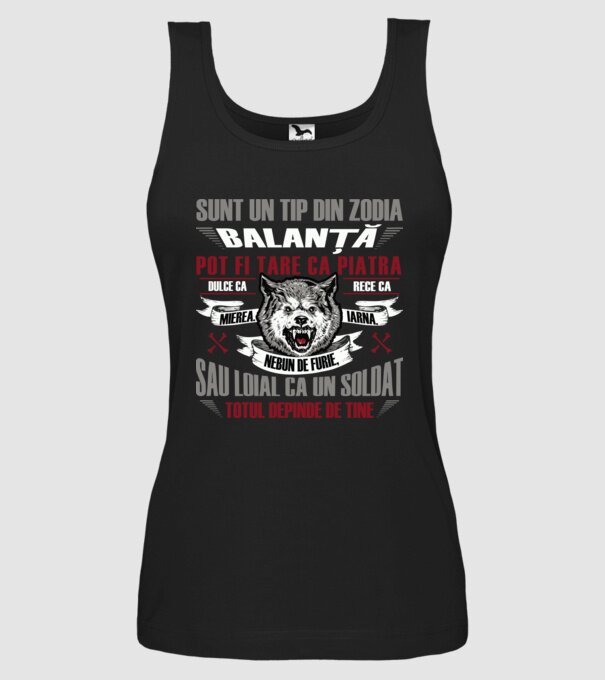 Sunt un tip din zodia Balanță model negru pe tricou