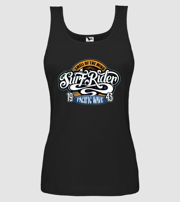 Surf Rider model negru pe tricou