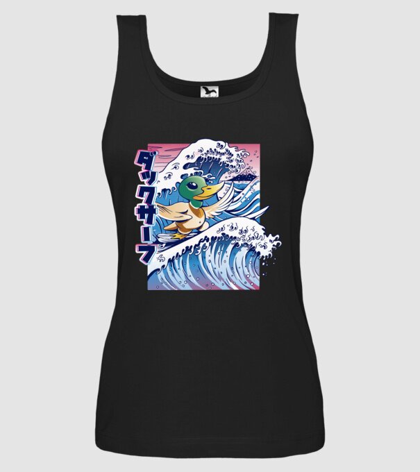Surfer Duck model negru pe tricou