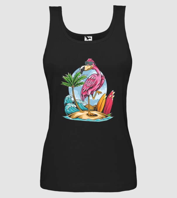 Surfer flamingo model negru pe tricou