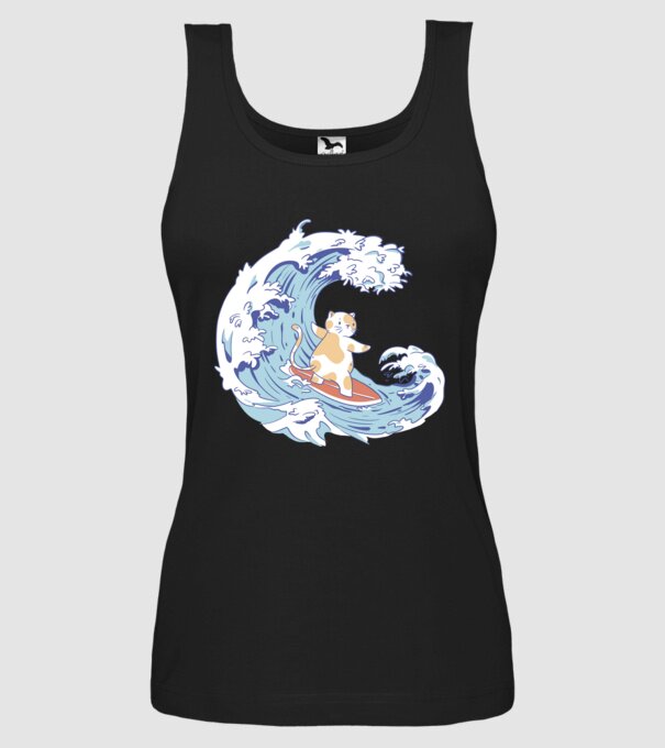 Surfer kitty model negru pe tricou