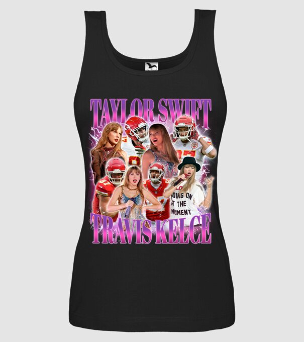 Taylor Swift ERAS Travis Kelce bootleg model negru pe tricou