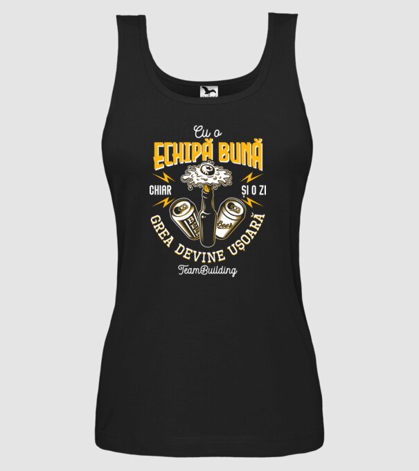 Cu o echipă bună, chiar și o zi grea devine ușoară - team building model negru pe tricou