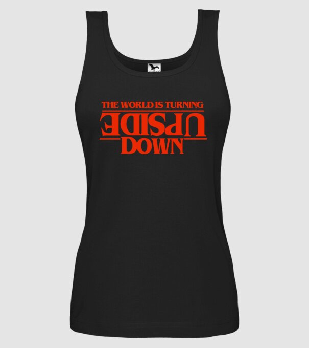 the world is turning upside down model negru pe tricou