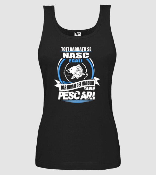 Toți bărbații se nasc egali pescari model negru pe tricou