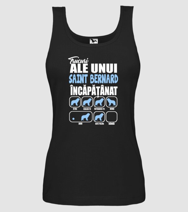 trucuri ale unui Saint Bernard încăpățânat stai, culcă-te, întoarce-te, vino, adu, bate palma, rămâi model negru pe tricou