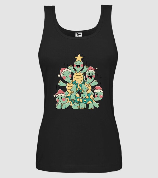 Turtle christmas tree model negru pe tricou