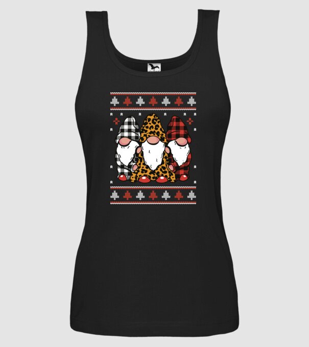 Ugly sweater gnomes model negru pe tricou