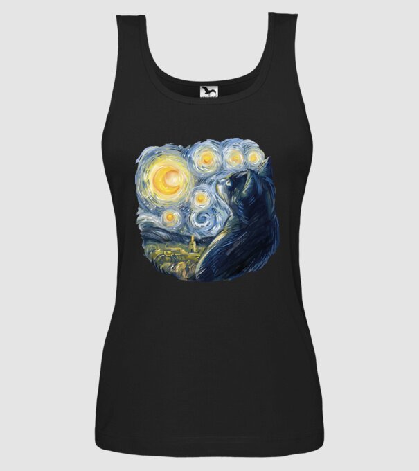 Van Gogh cat model negru pe tricou