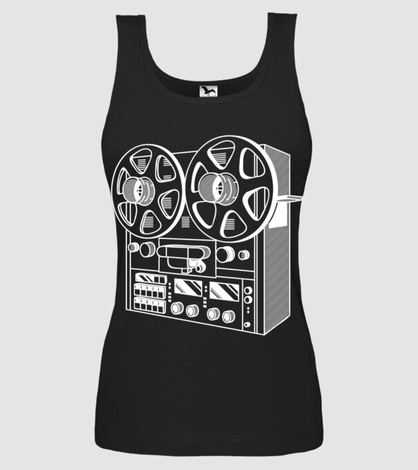 Vintage Reel to Reel Recorder model negru pe tricou