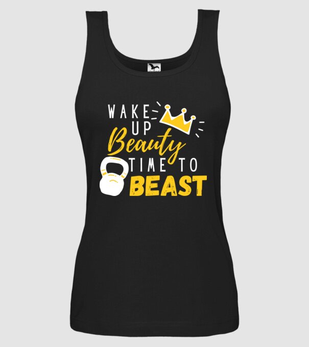 Wake Up Beauty Time To Beast model negru pe tricou