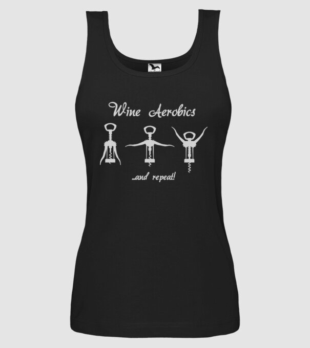 Wine Aerobics model negru pe tricou