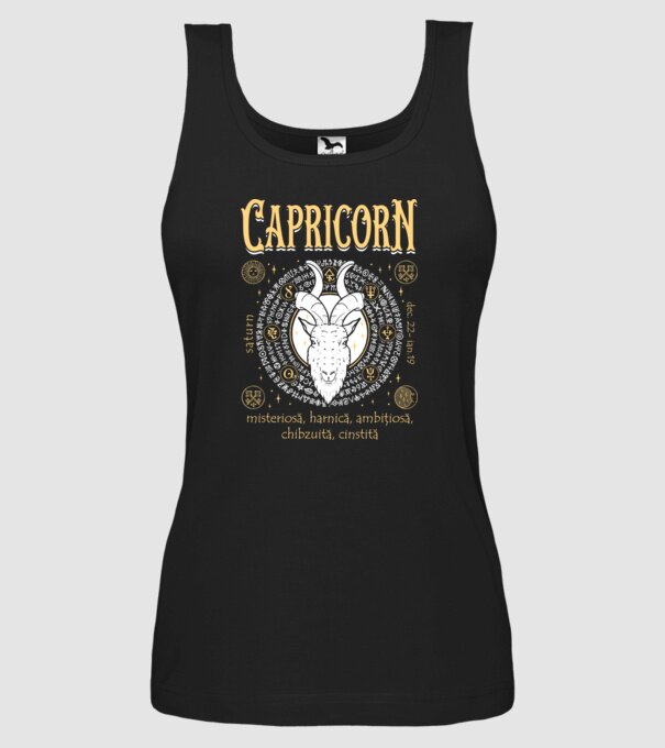 Zodiac femeie CAPRICORN golden model negru pe tricou