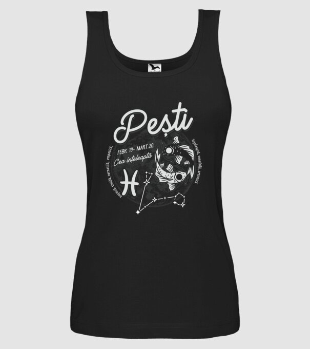 Zodiac femeie PEȘTI retro model negru pe tricou