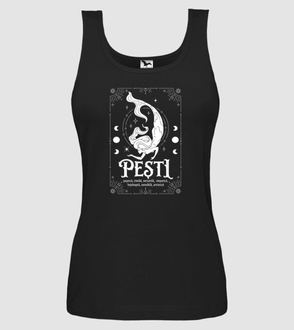 Zodiac femeie PEȘTI white model negru pe tricou