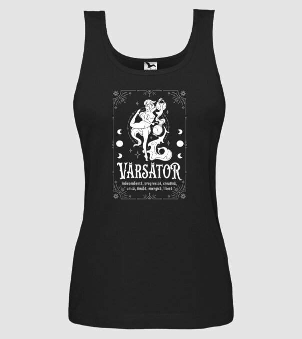 Zodiac femeie VĂRSĂTOR white model negru pe tricou