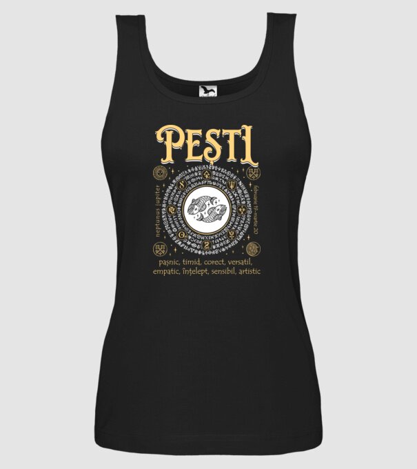 Zodiac bărbat PEȘTI golden model negru pe tricou