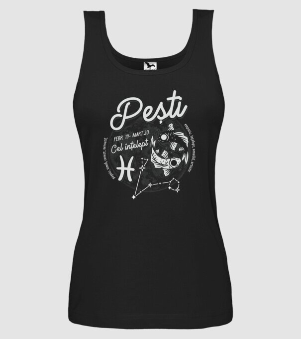 Zodiac bărbat PEȘTI retro model negru pe tricou
