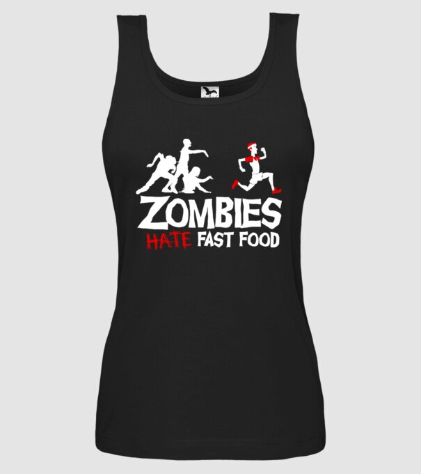 Zombies Hate Fast Food model negru pe tricou