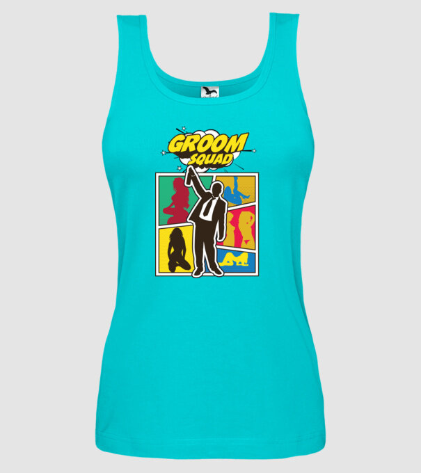 Comic Groom Squad model turcoaz pe tricou