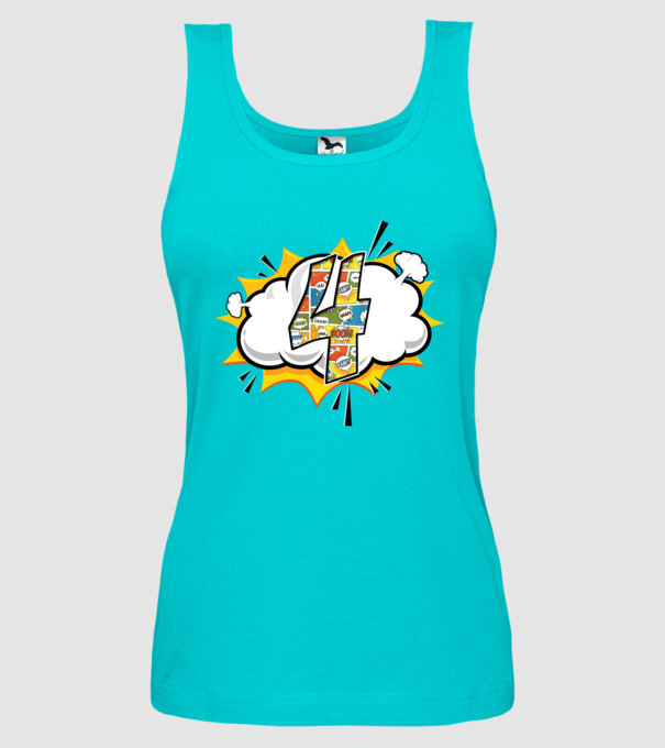 Birthday Comic Number 4 model turcoaz pe tricou