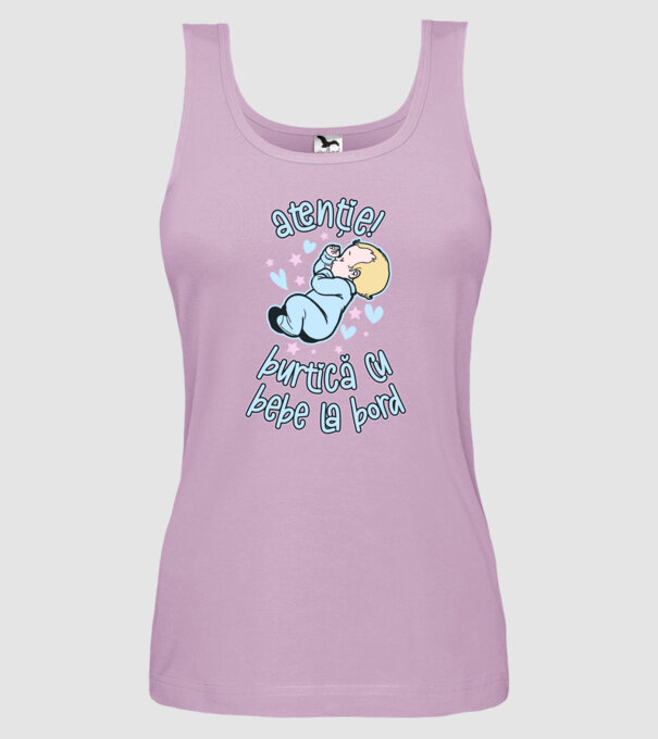 atenție! burtică cu bebe la bord model liliachiu pe tricou