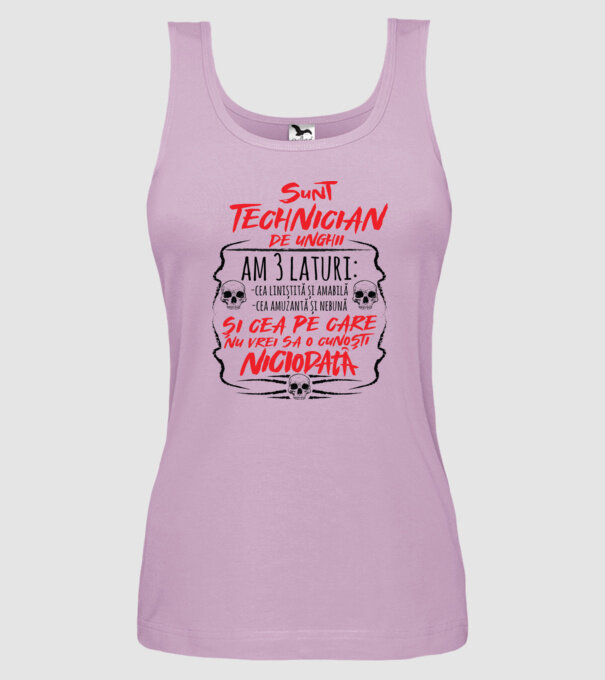 sunt tehnician de unghii am 3 laturi model liliachiu pe tricou