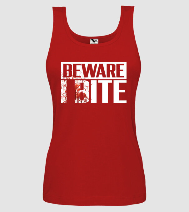 Beware i bite model roșu pe tricou