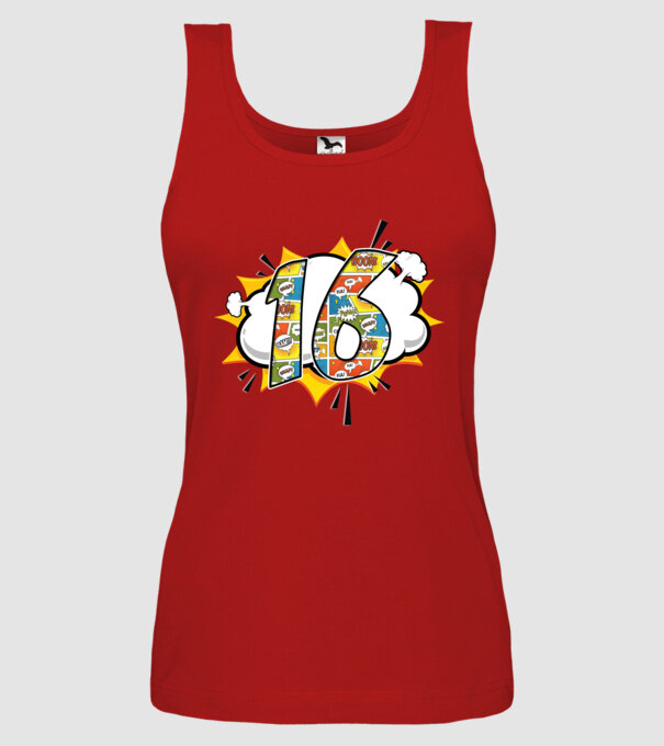 Birthday Comic Number 16 model roșu pe tricou