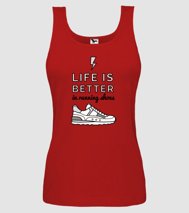 Life is better running shoes model roșu pe tricou