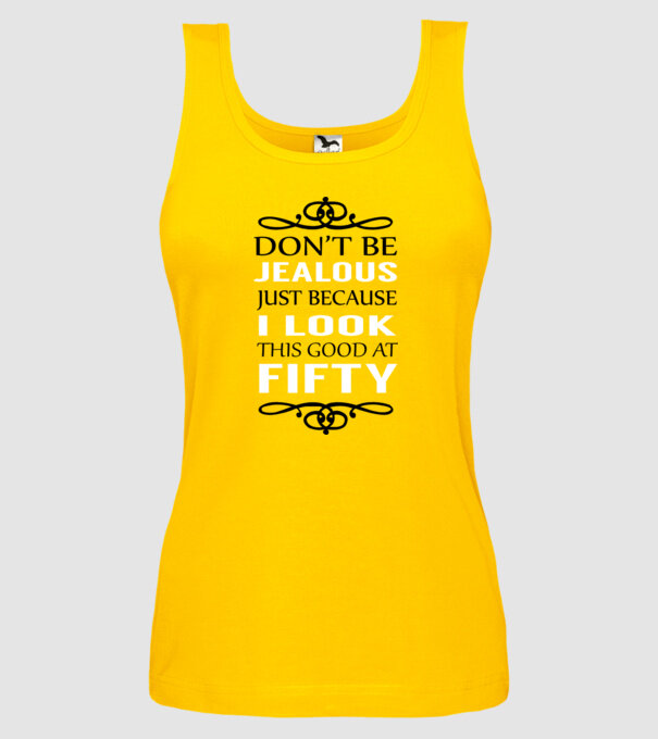'Don''t be jealous - 50' model galben pe tricou