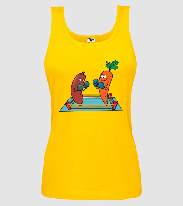 sausage vs carrot model galben pe tricou