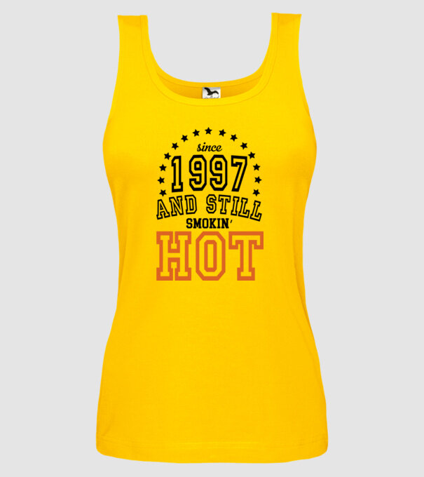 'Since and still smokin'' hot - 1997' model galben pe tricou