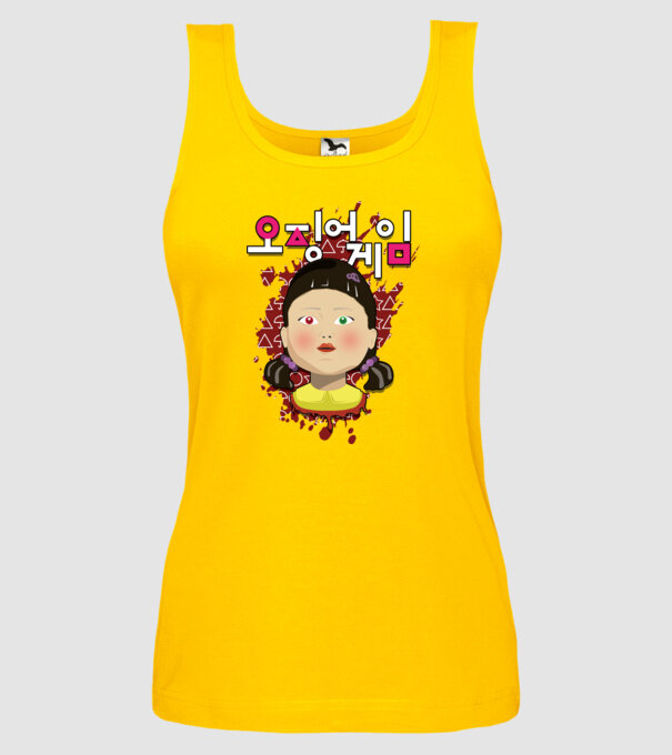 red light green light doll model galben pe tricou