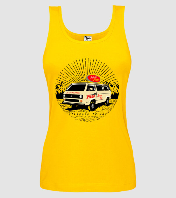 surfer boy pizza bus stranger things model galben pe tricou