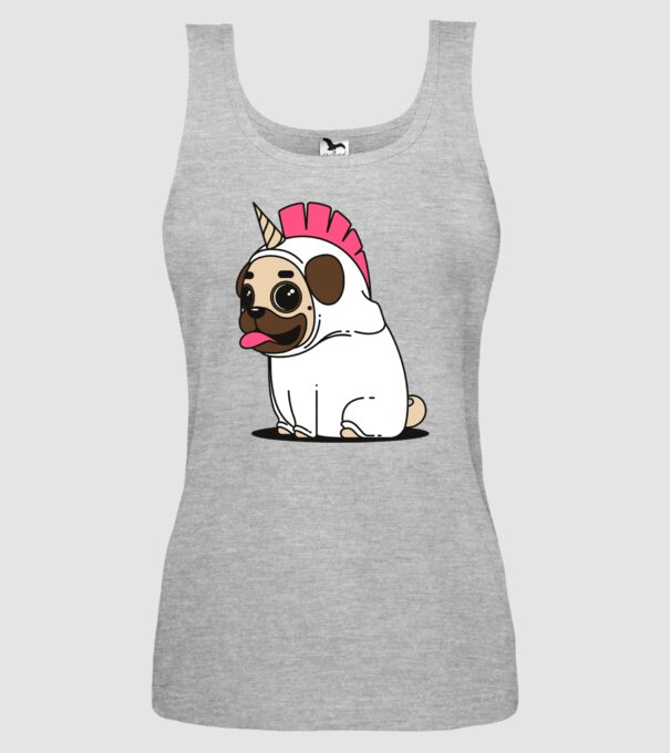 Pug Unicorn model gri pe tricou